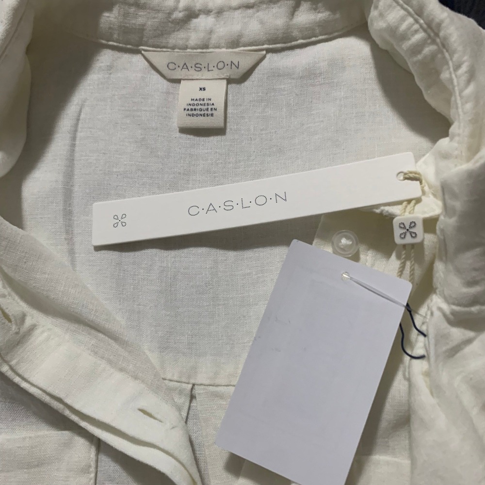Caslon White Linen Blend Short Sleeve Button Down Pocket Shirt XS New - Picture 5 of 7